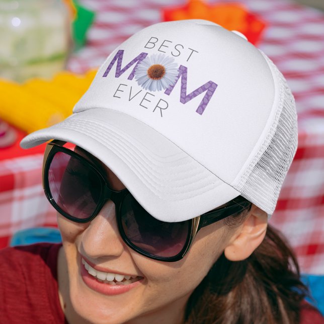Best Mom Ever With Daisy Image Print (Purple V2) Trucker Hat (Creator Uploaded)
