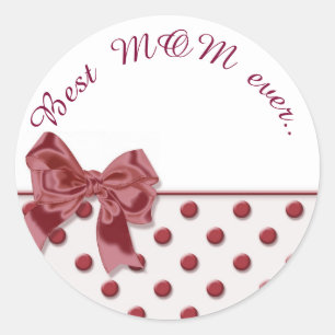 Best Mom evet, text. Polka dots pattern with bow. Classic Round Sticker
