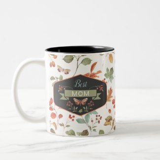 Best Mom Fall Foliage Watercolor Pattern Two-Tone Coffee Mug