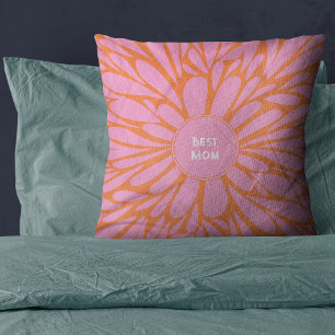 Best mom floral burst pastel orange pink throw pillow