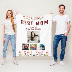 Best Mom Flowers 4 Photo Collage Keepsake  Fleece Blanket