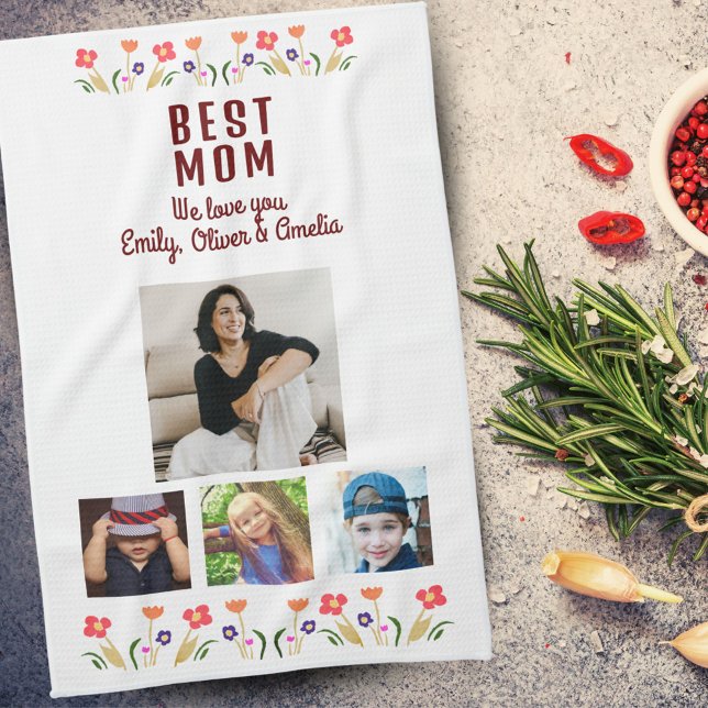 Best Mom Flowers 4 Photo Collage Keepsake  Kitchen Towel (Creator Uploaded)