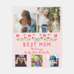 Best Mom Flowers 5 Photo Collage Keepsake Fleece Blanket
