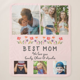 Best Mom Flowers 5 Photo Collage Keepsake Sherpa Blanket