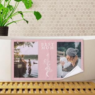 Best Mom Foliage 2 Custom Photos Mother Pink Bath Towel Set