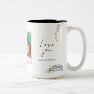 Best Mom Gift Boho Blue Sage Green Floral Rainbow Two-Tone Coffee Mug