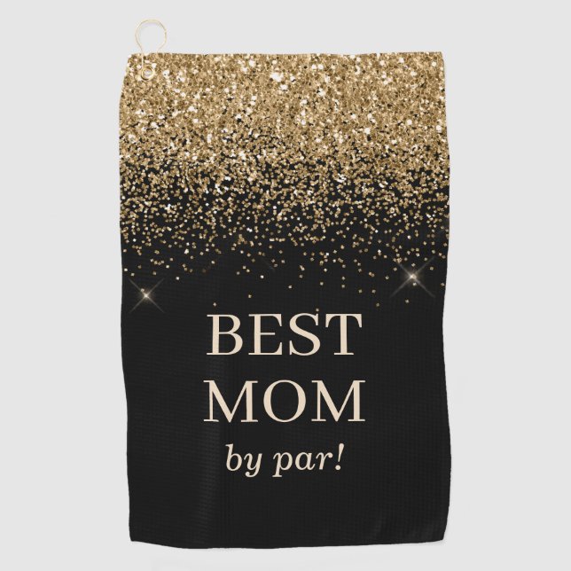 Best Mom Gold Glitter Pro Monogrammed Mother's Day Golf Towel (Front)