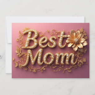 Best Mom Gold Lettering Holiday Card