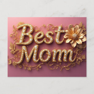 Best Mom Gold Lettering Postcard