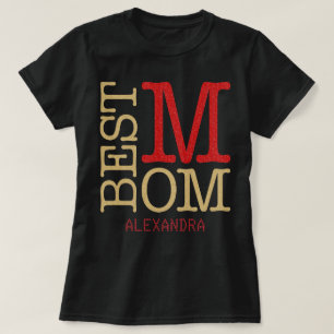 Best Mom Gold Red Glitter Name Personalized T-Shirt