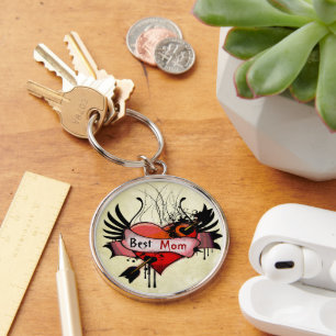 Best Mom Grunge Heart Keychain