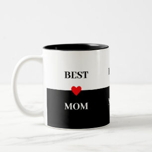 Best Mom Heart on Black & White Two-Tone Coffee Mug