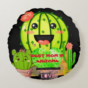 Best Mom In Arizona Customize Mother's Gift Black Round Pillow