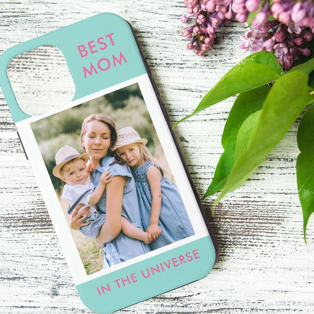 Best Mom in the Universe Custom Photo | Mint Pink Case-Mate iPhone Case (Creator Uploaded)