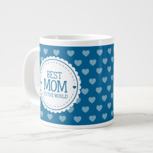 Best Mom in the World Blue White Hearts and Circle Large Coffee Mug