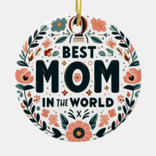 Best Mom in the World - Floral Wreath Ceramic Ornament