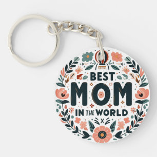 Best Mom in the World - Floral Wreath Keychain