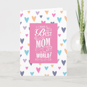 Best Mom in the World Heart Pattern Holiday Card