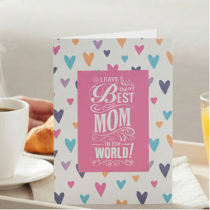 Best Mom in the World Heart Pattern Holiday Card