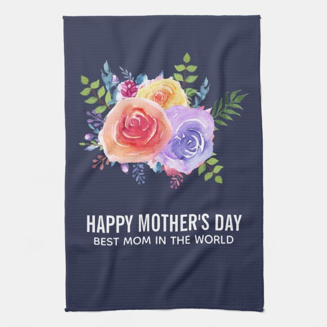 Best Mom in the World Mother's Day Roses Kitchen Towel (Vertical)