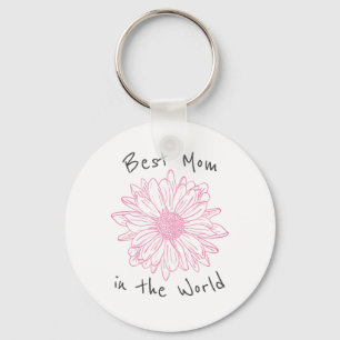 Best Mom In the World Pink Floral Keychain