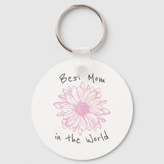 Best Mom In the World Pink Floral Keychain (Front)