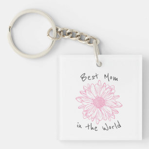 Best Mom In the World Pink Floral Keychain