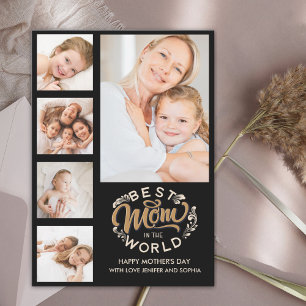 Best Mom In the World Scrip 5 Photos Black Thank You Card