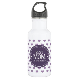 Best Mom in the World Violet Hearts and Circle 532 Ml Water Bottle