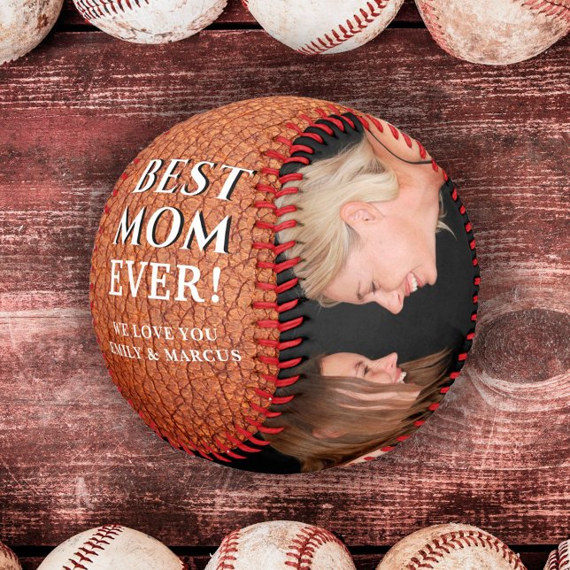 Best Mom Leather Print Mother`s Day Photo Collage Baseball (Creator Uploaded)