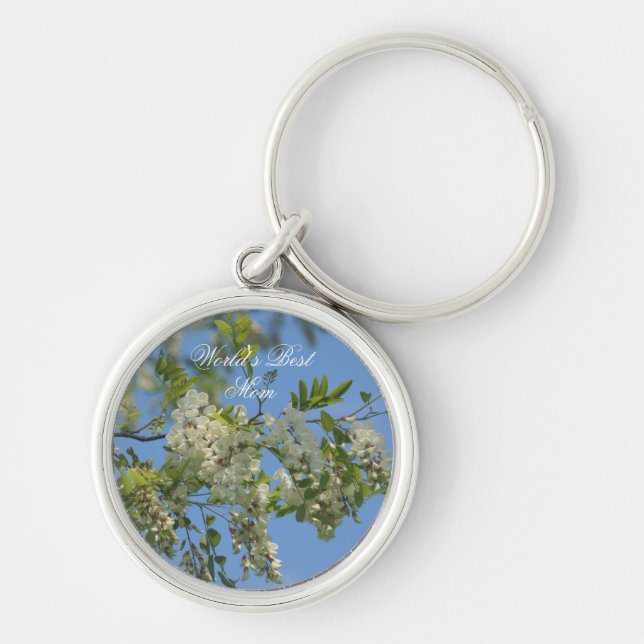 Best Mom Locust Blossoms Flower Keychain (Front)