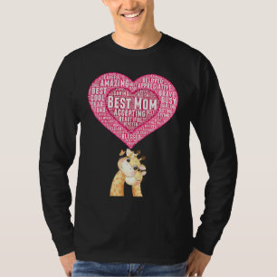 Best Mom Mama Giraffe Baby Giraffe Snugging Heart T-Shirt