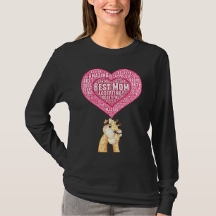 Best Mom Mama Giraffe Baby Giraffe Snugging Heart T-Shirt