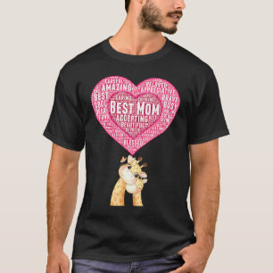 Best Mom Mama Giraffe Baby Giraffe Snugging Heart T-Shirt