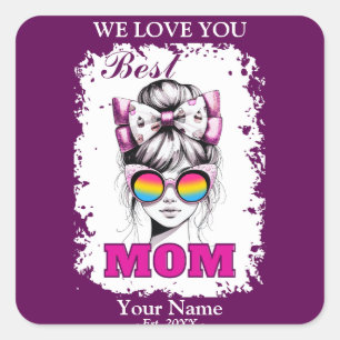Best Mom Messy Bun Mom Pansexual Flag Colours Square Sticker