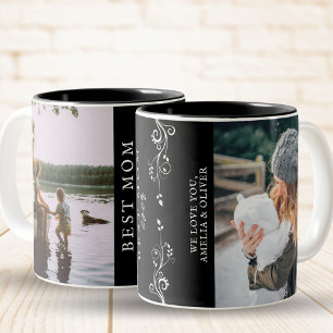 Best Mom Modern Foliage 2 Custom Photos Black Two-Tone Coffee Mug