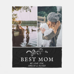 Best Mom Modern Foliage 2 Custom Photos Mother Fleece Blanket