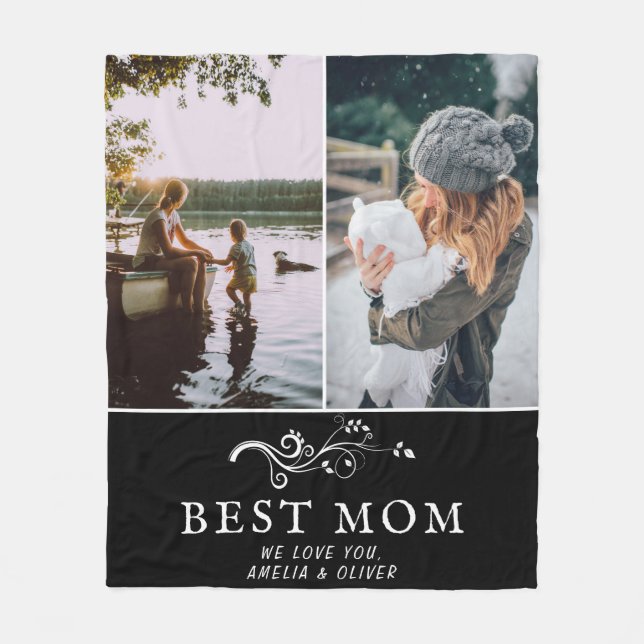 Best Mom Modern Foliage 2 Custom Photos Mother Fleece Blanket (Front)