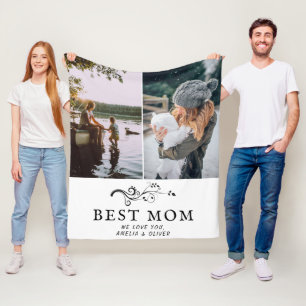 Best Mom Modern Foliage 2 Custom Photos Mother Fleece Blanket