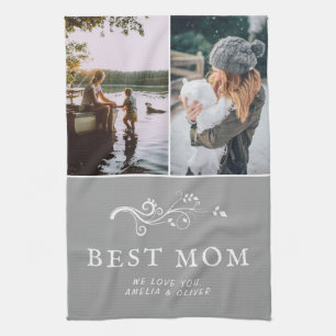 Best Mom Modern Foliage 2 Custom Photos Mother Kitchen Towel