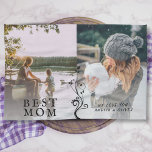 Best Mom Modern Foliage 2 Custom Photos Mother Kitchen Towel<br><div class="desc">Best Mom Modern Foliage 2 Custom Photos Mother Kitchen Towel. 2 full custom photos overlaid by Best mom text,  your names and a simple black foliage ornament. Add your photos and your names. Create your own personal gift for a mother for Mother`s Day,  birthday or Christmas.</div>