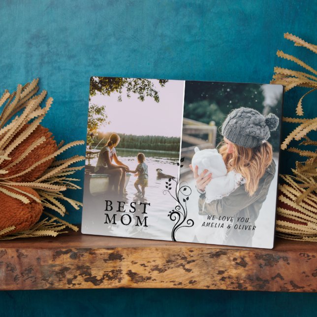 Best Mom Modern Foliage 2 Custom Photos Mother  Plaque (Side)