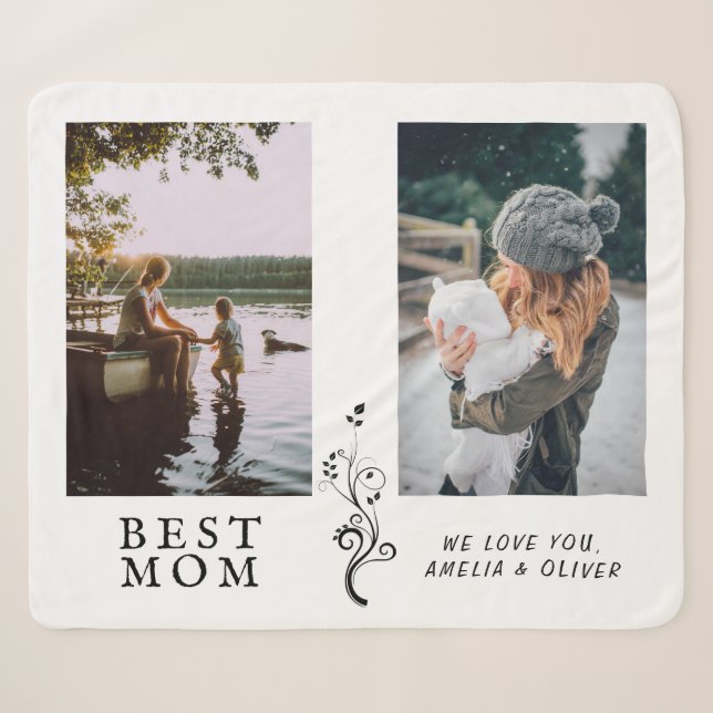 Best Mom Modern Foliage 2 Custom Photos Mother  Sherpa Blanket (Front (Horizontal))