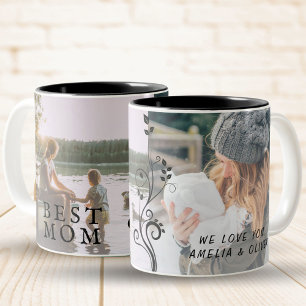 Best Mom Modern Foliage 2 Custom Photos Mother Two-Tone Coffee Mug