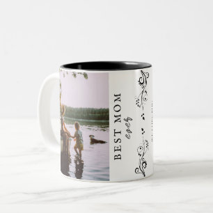 Best Mom Modern Foliage 2 Custom Photos Two-Tone Coffee Mug