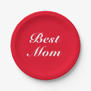 Best Mom, Mother, Mother's day, red Paper Plate