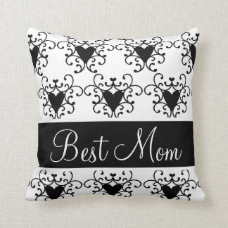 Best Mom Mother's Day Black Hearts Swirls Throw Pillow