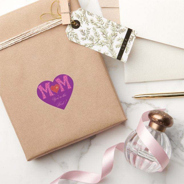 Best Mom , Mother's Day heart purple stickers (Gifting)