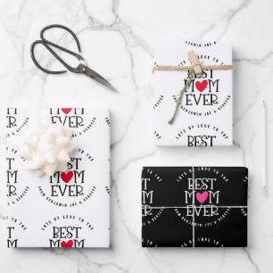 Best Mom Mum Ever Custom Black White Wrapping Paper Sheet