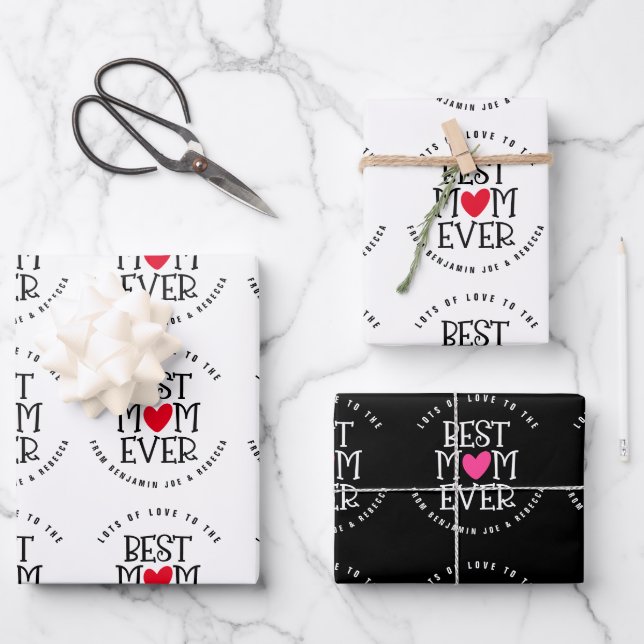 Best Mom Mum Ever Custom Black White Wrapping Paper Sheet (Front)